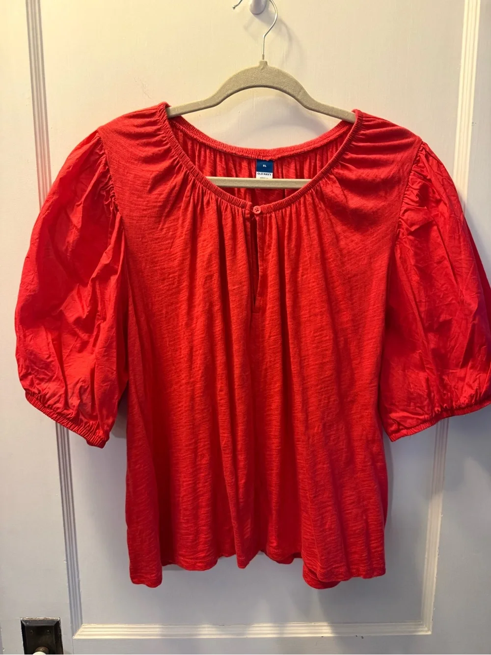 Old Navy Red Puff Sleeve Peasant Blouse